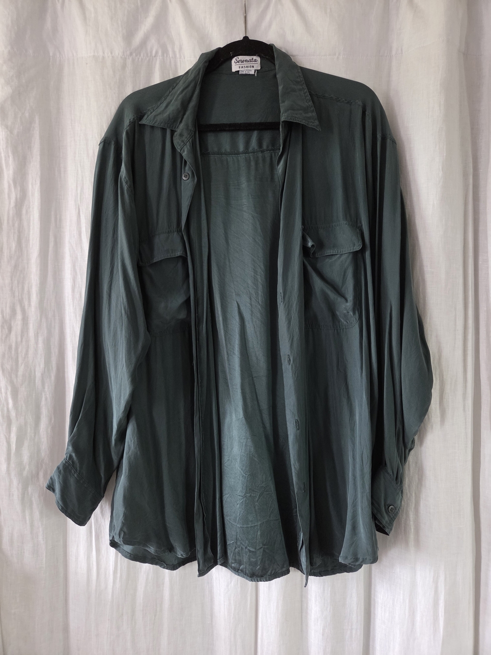 Serenata | 100% Silk Green Button-Down Women's Shirt